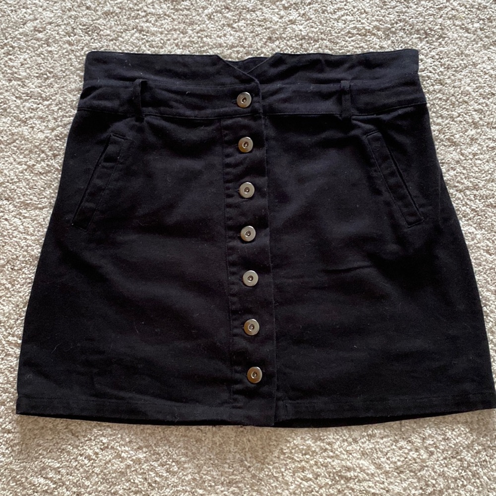 Black paper bag high waisted denim skirt
